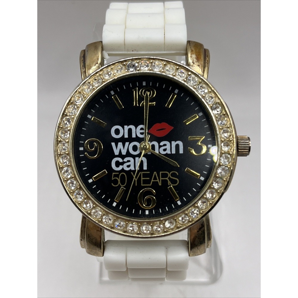 One Woman Can 50 Years Women's Watch White Silicone Band- New Battery